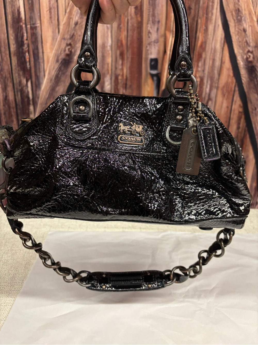 Coach Black Patent Leather Shoulder Bag with Chain-Detail Straps
F0873-12957 - Picture 3 of 7
